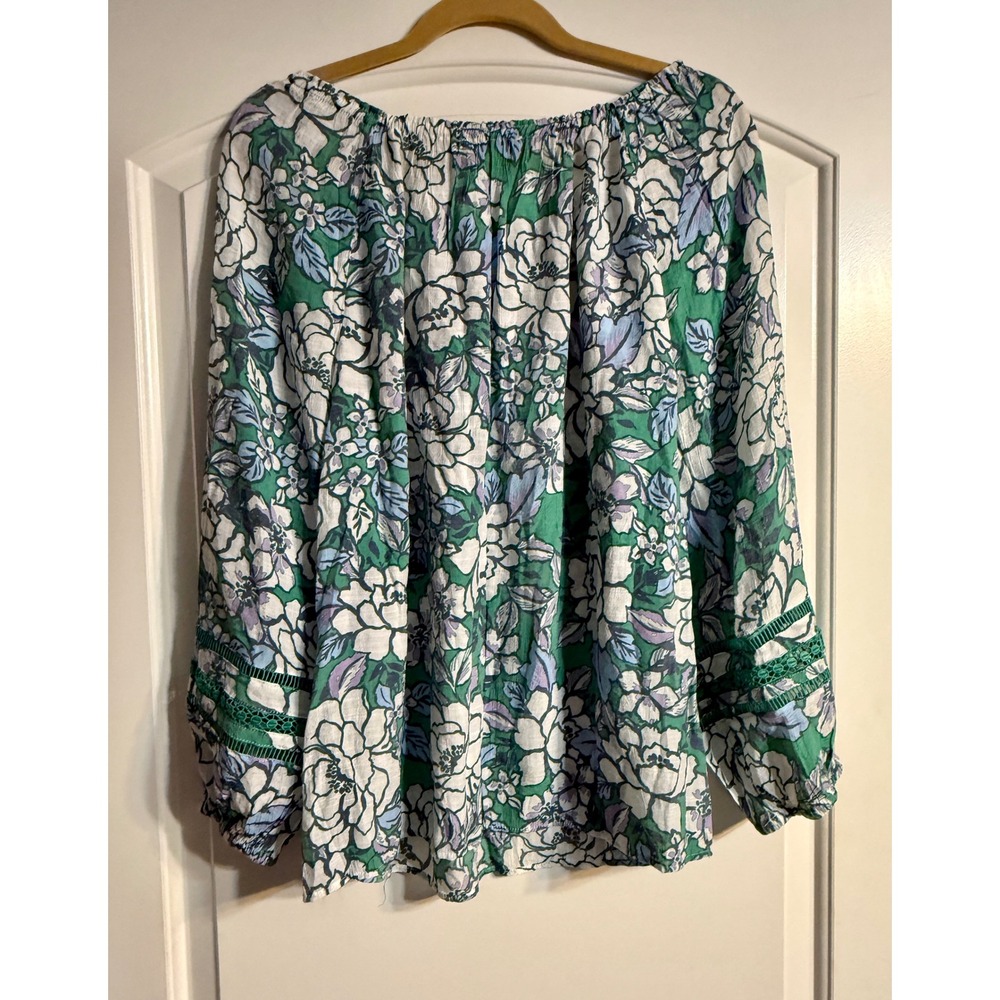 Hope & Harlow Blouse Women XL Green Floral Boho Crochet Lace Peasant Flowy - Picture 5 of 9